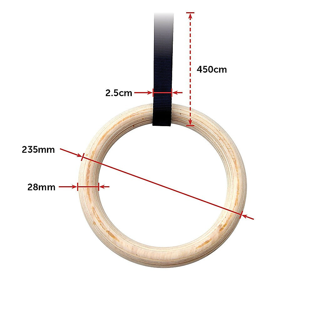 235mm Wooden Gymnastic Rings – Olympic Gym Strength Training & Fitness