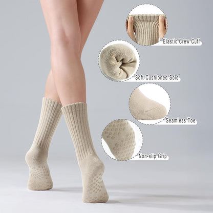 Pilates Socks for Women Mid Calf Slouch Yoga Socks with Non Slip Grippers for Barre Boot Sock 3 Pairs