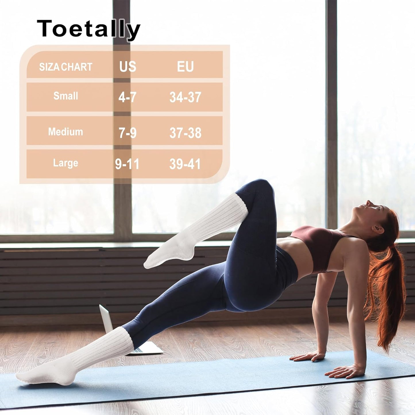 Pilates Socks with Grips for Women Long Slouch Non-Slip Yoga Barre Chioned Workout Scrunch Socks 3 Pairs