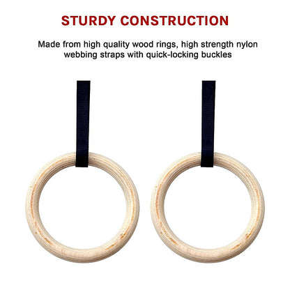 235mm Wooden Gymnastic Rings – Olympic Gym Strength Training & Fitness