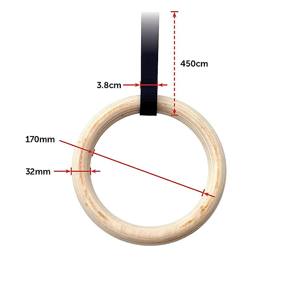 202mm Wooden Gymnastic Rings – Olympic Gym Strength Training & Fitness