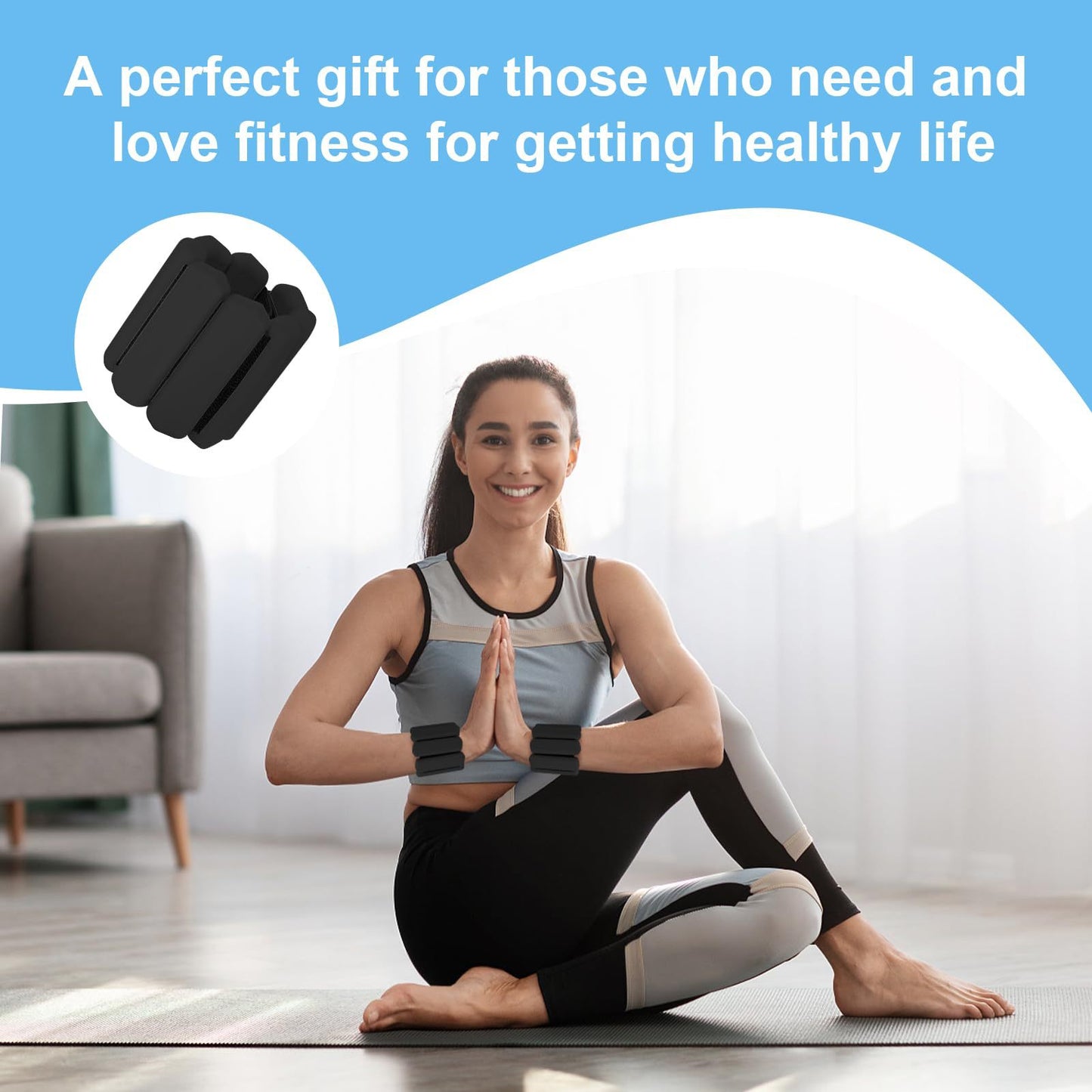 Grey Adjustable Silicone Wrist & Ankle Weights - 2lb Pair (900g) | Comfortable Fitness Resistance Bands for Workout, Running, Training