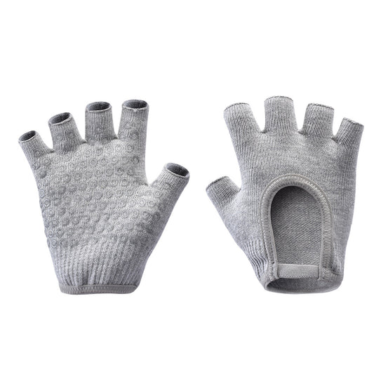 Grey 2-Pack Women's Non-Slip Yoga Gloves - Open Back Half Finger Cotton Stretchy Grip Gloves for Aerial Yoga, Pilates, and Fitness