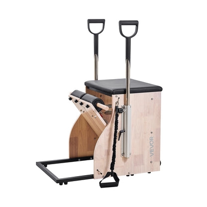 Pilates Chair, Split-Pedal Stability Combo Chairs with Handles, Rubber Wood Frame Yoga Fitness Trainer, Exercise Reformer, Pilates Resistance-Workout Equipment, for Home Gym Studio Workout